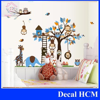 [HCM] decal dán tường, phòng cho bé yêu- vườn thú xanh dương size lớn -decalhcm