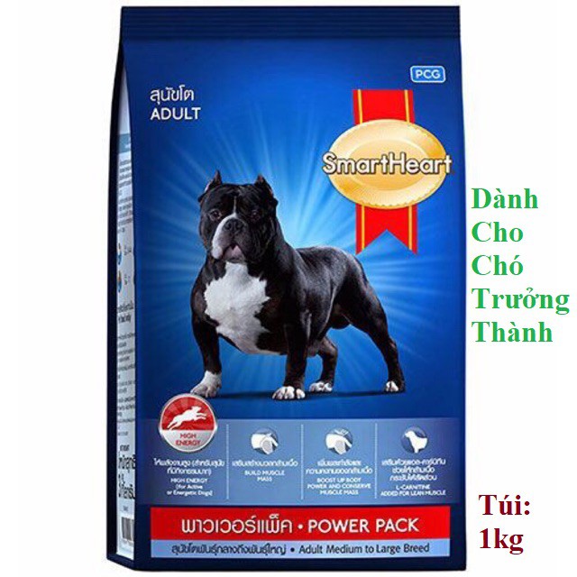 THỨC ĂN DẠNG HẠT CHO CHÓ SmartHeart Adult Dog Power Pack Túi 1kg Xuất xứ Thái Lan - Pet shop Uytinpro