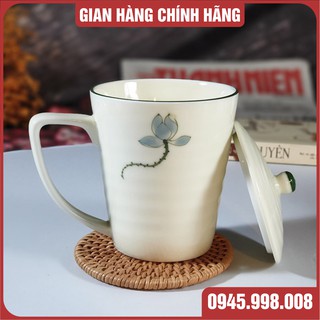 Ca sứ Bát Tràng có nắp vẽ hoa sen có quai cầm