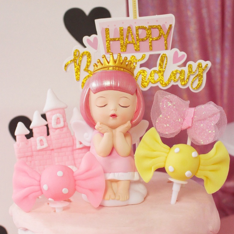 đồ phụ kiện bánh sinh nhật [FREESHIP❤️] em bé ngủ vương miện hồng