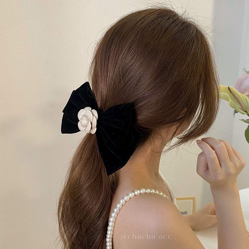 Kẹp Tóc Hình Nơ Bằng Da Lộn Phong Cách vintage