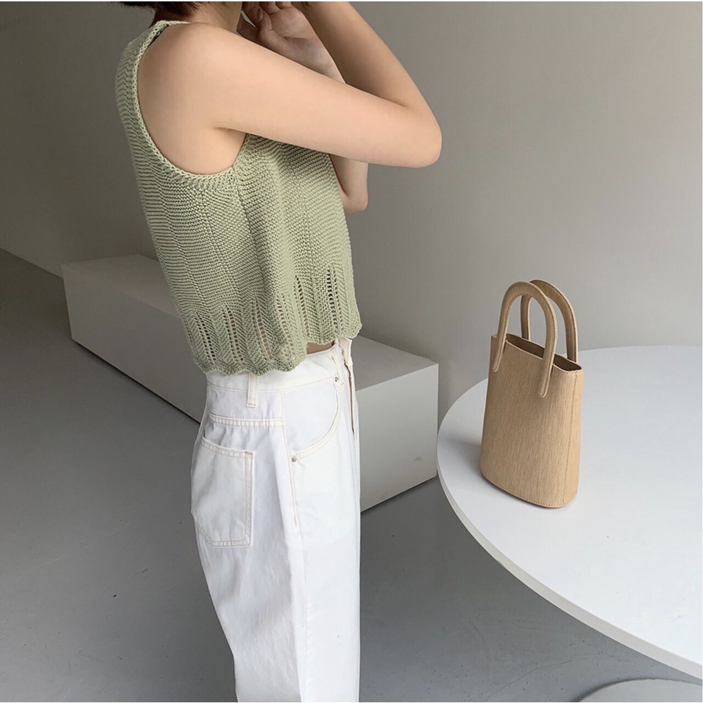 Áo Dệt Kim Sát Nách Dáng Rộng Cổ Chữ V Thiết Kế Mới Thời Trang Mùa Hè Theo Phong Cách Hàn Quốc Cho Nữ