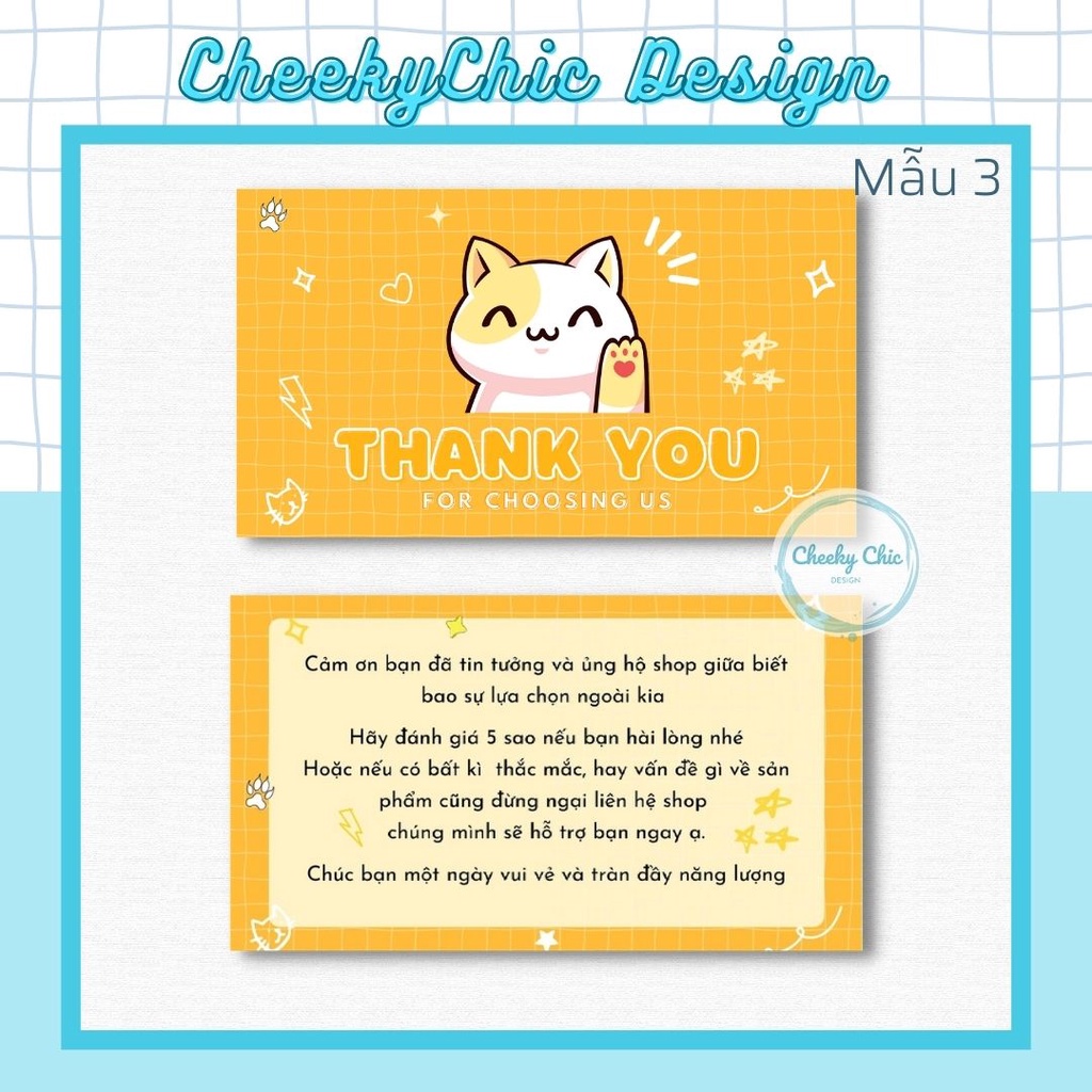Combo 95-100 Thank you card, Thiệp cảm ơn, Thẻ cảm ơn, Phiếu cảm ơn tặng khách hàng đáng yêu, họa tiết xinh xắn - Mẫu 3
