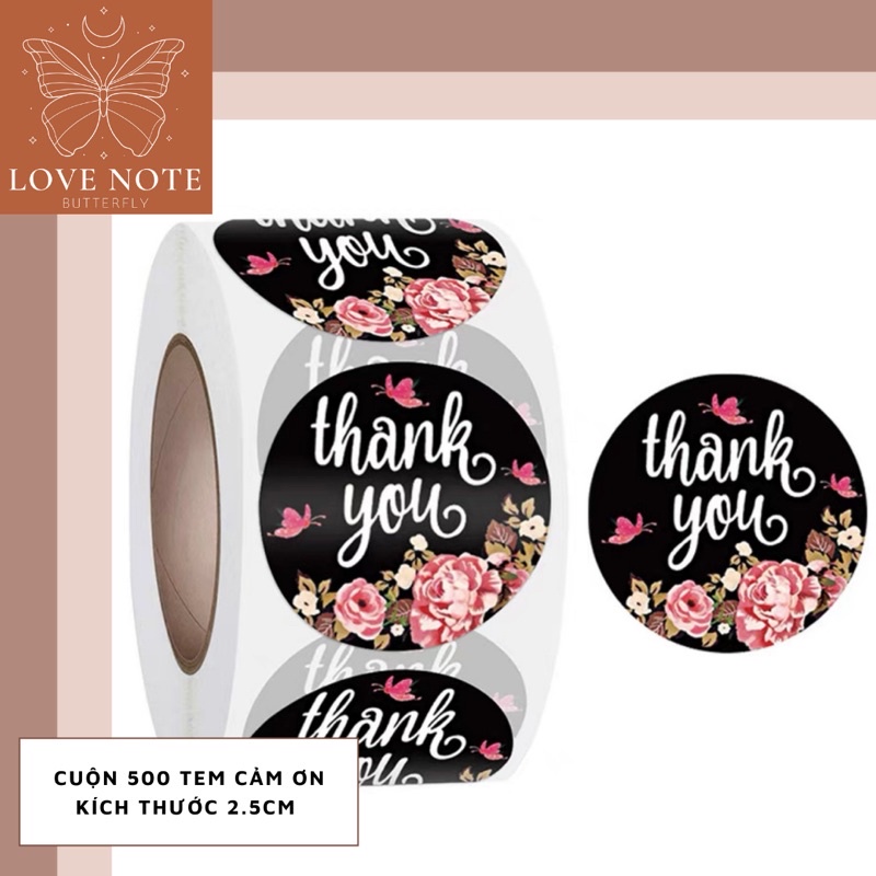 [Mã SKAMLTSM9 giảm 10% đơn 99K] Cuộn 500 tem, nhãn dán cảm ơn thank you nền đen đường kính 2.5cm (nhiều mẫu)