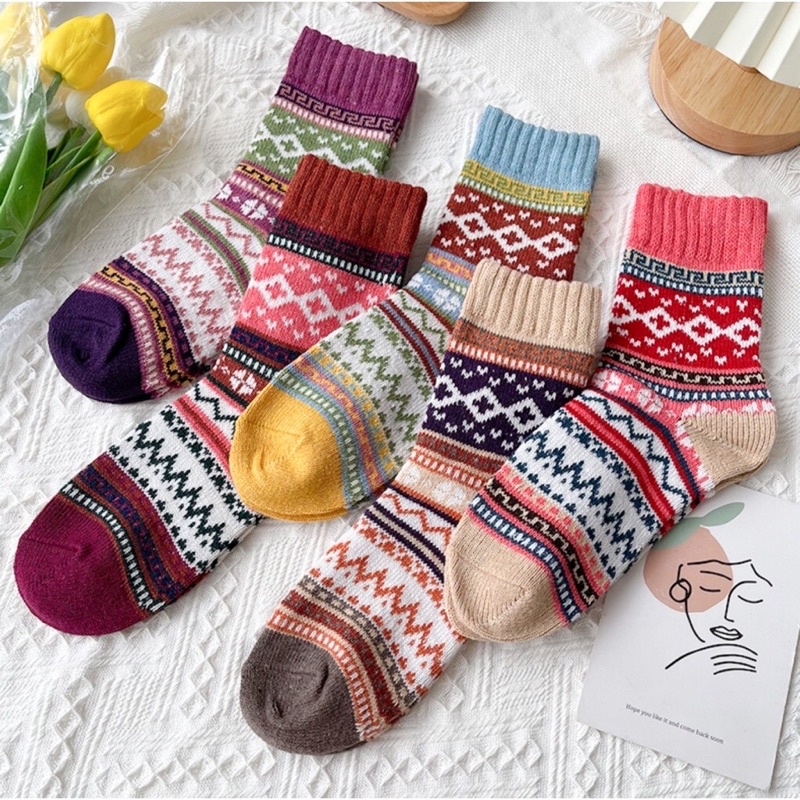 [TonaShoe] Tất Thổ Cẩm Hoạ Tiết Vintage Nam Nữ M1