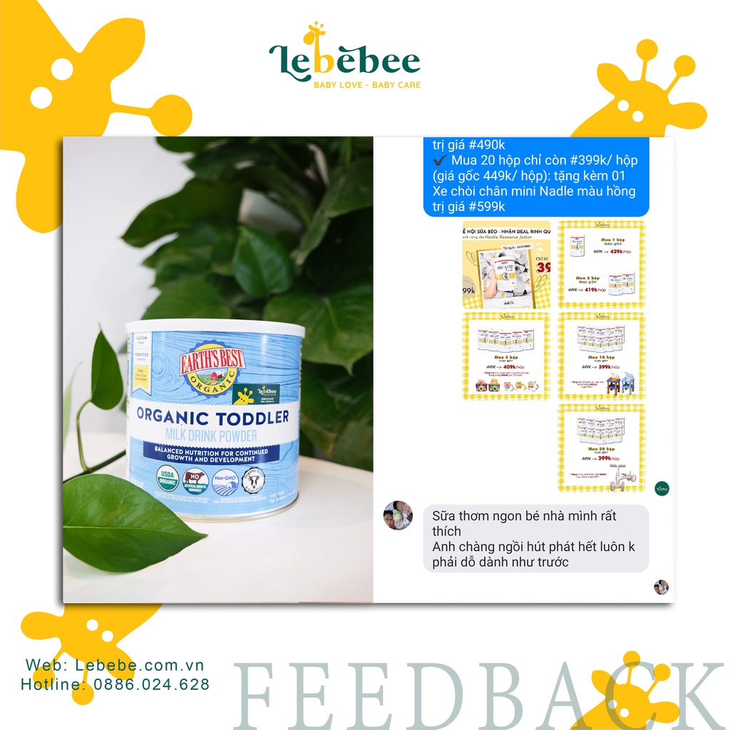 Sữa bột Earth’s Best Organic Toddler Formula cho bé ( Hộp 595gr) mẫu mới