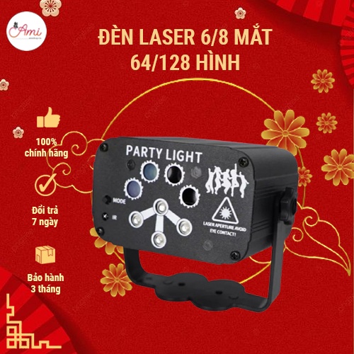 Đèn nháy laser 6-8 mắt chơi tết 2022 cảm biến nhạc, đèn phòng bay chiếu ánh sáng laser có điều khiển từ xa