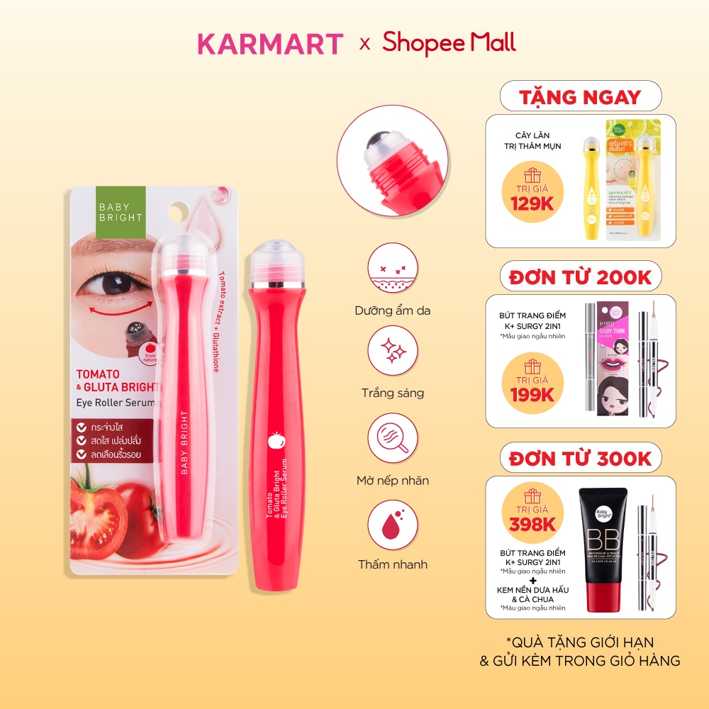 Lăn mắt dưỡng sáng & ngừa thâm Baby Bright Tomato & Gluta Bright Eye Roller Serum 15ml