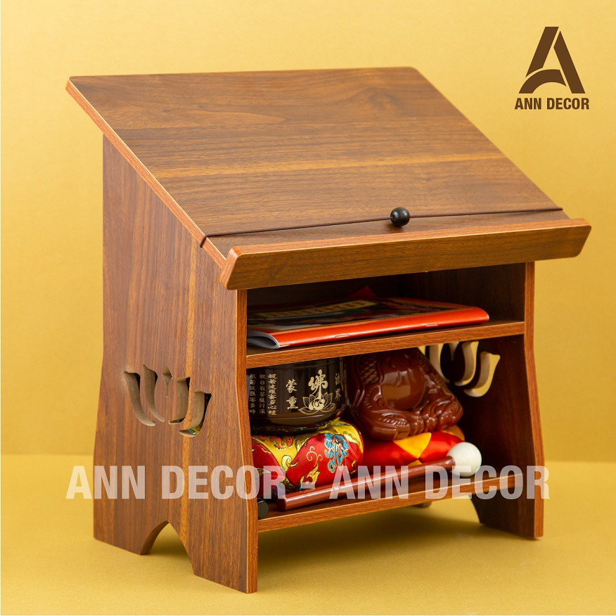 Kệ bàn gỗ để sách tụng kinh Phật hoa sen thờ cúng đồ dùng phật tử chất liệu gỗ MDF