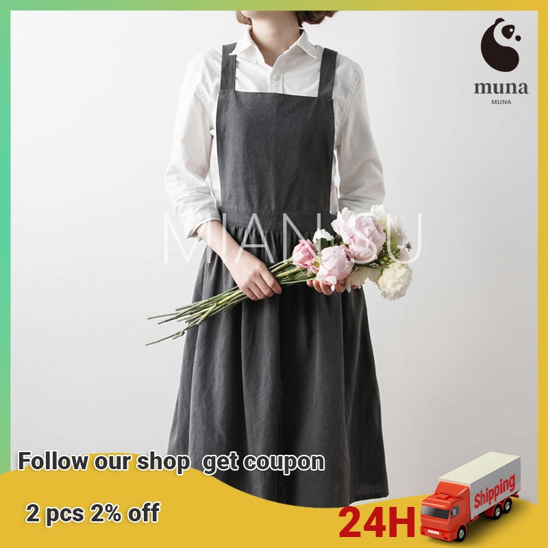 Tạp Dề Bằng Cotton Lanh Họa Tiết Hoa Phong Cách Hàn Quốc
