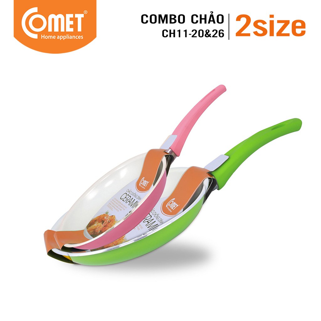 Combo 2 chảo chống dính Ceramic 20cm &amp; 26cm COMET CH11-20 &amp; CH11-26