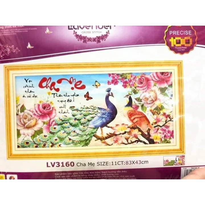 Tranh thêu cha mẹ KT:83x43cm,tranh chưa thêu.Tặng kéo và xỏ chỉ.