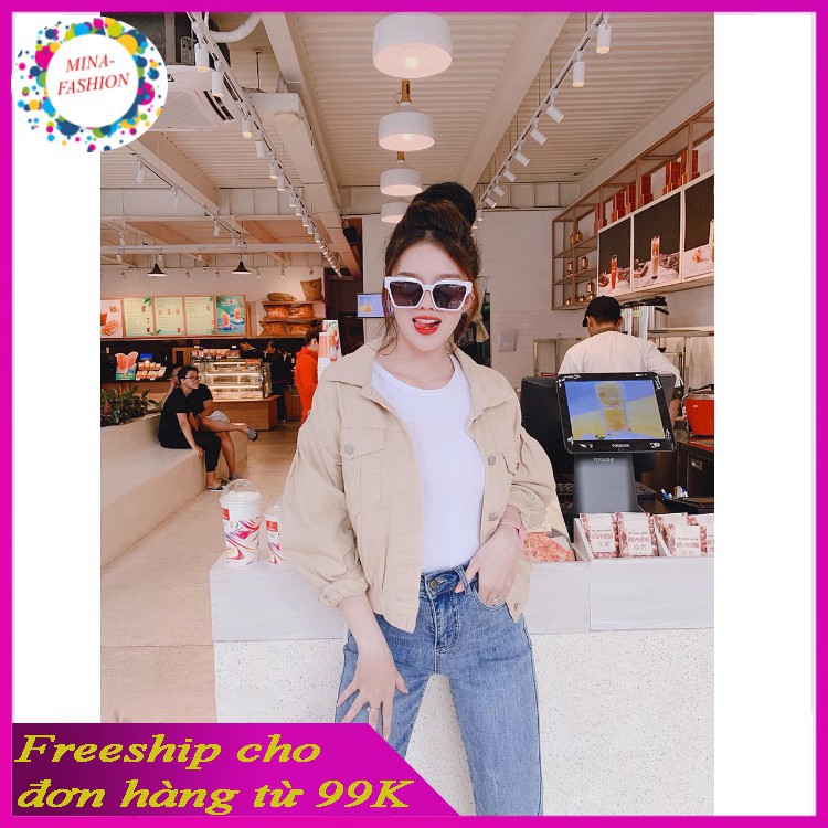 🌟HCM🌟🌺FREESHIP 99K🌺️ >---> Áo Jeans Kaki Nữ Nút Sau Màu Xanh Rêu AKKN01<---< Mina-Fashion ⚡⚡⚡⚡⚡