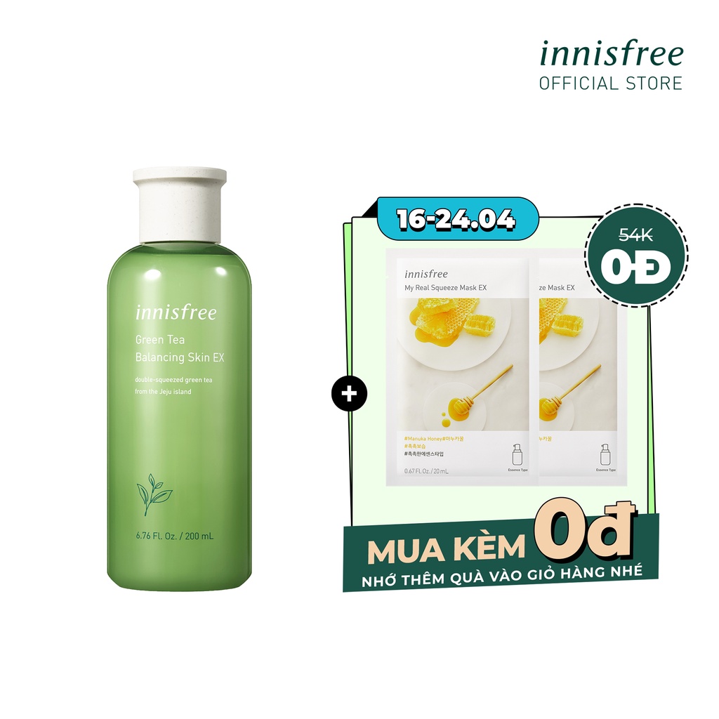 [Mã COSIF05 giảm 10% đơn 400K] Nước cân bằng độ ẩm innisfree Green Tea Balancing Skin Ex 200ml