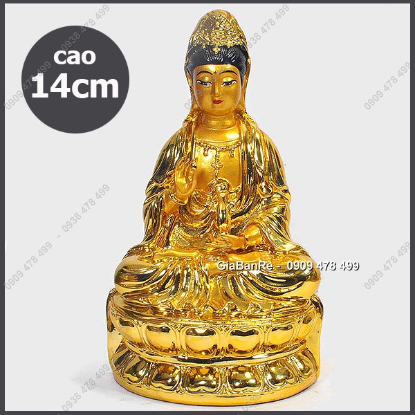 MS: 6454 - TƯỢNG QUAN ÂM BỒ TÁT  MẠ VÀNG SƠN THỦ CÔNG - CAO 14 CM