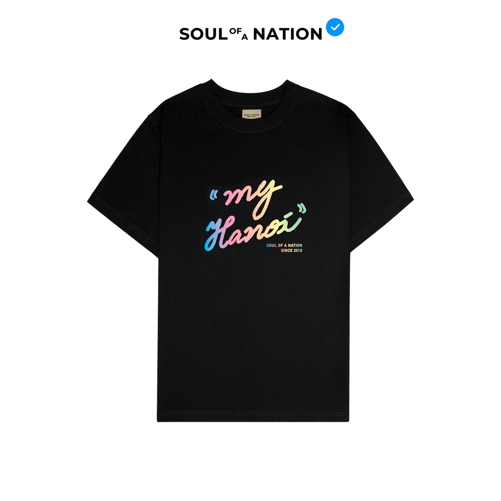 Áo thun unisex In họa tiết chữ rainbow cao cấp MY HANOI form basic 100% cotton premium SOUL OF A NATION VER 2 - Đen