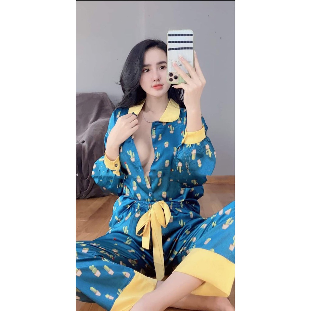 Đồ bộ nữ Vic's lụa Latin cao cấp, đồ ngủ hoạ tiết mặc nhà sang trọng L120 thời trang nữ pijama | BigBuy360 - bigbuy360.vn