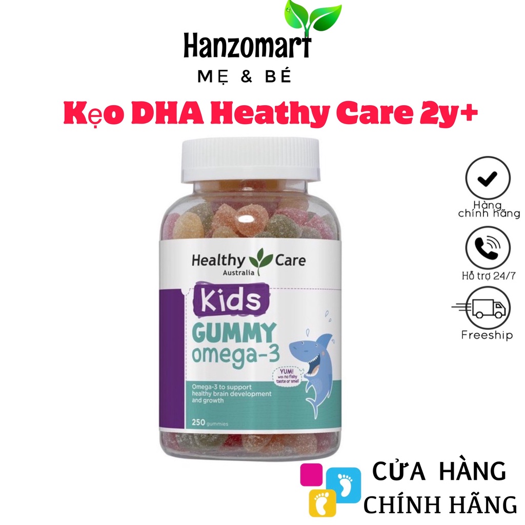Kẹo Dẻo Dha Cho Bé Từ 2 Tuổi Healthy Care Gummy Omega 3, Úc 250 Viên Hỗ Trợ Mắt Sáng, Thông Minh