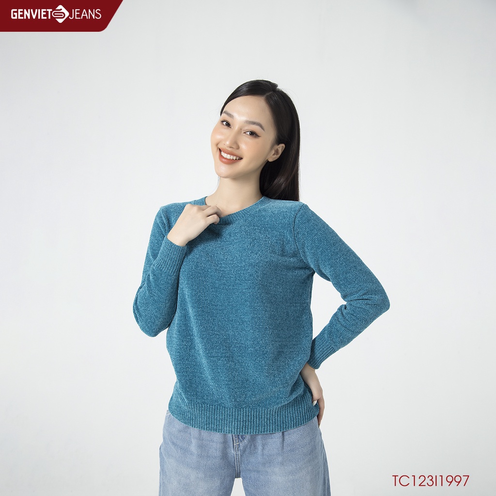 Áo Len Nhung Nữ Cổ Tròn Bo Gấu GENVIET TC123I1997 | BigBuy360 - bigbuy360.vn