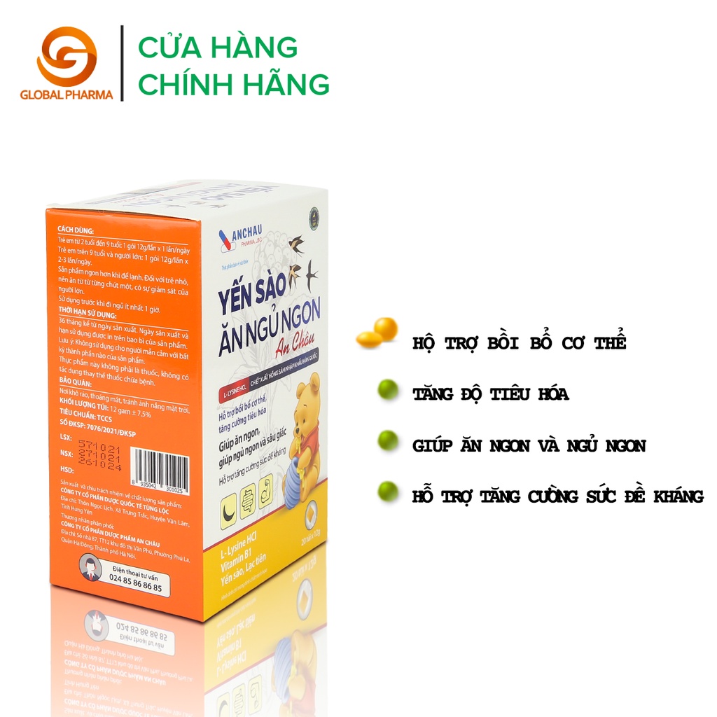 Thạch yến sào ăn ngủ ngon An Châu giúp bé ăn ngon hấp thụ tốt  hộp 20 gói x 12g - GlobalPharma