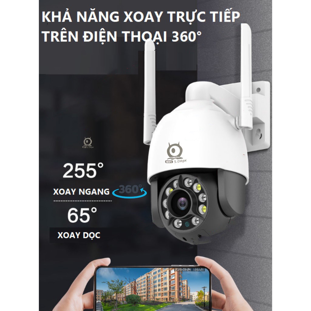 Camera ip wifi V380PRO PTZ C12 - 11 led ngoài trời FULLHD 5.0MXP XEM ĐÊM CÓ MÀU QUAY 360 siêu chống nước BH 24 tháng | BigBuy360 - bigbuy360.vn