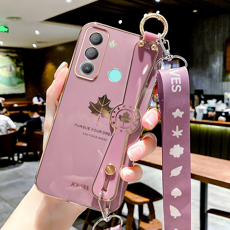 Ốp Điện Thoại Siêu Mỏng Họa Tiết Lá Phong Có Dây Đeo Cho Infinix Smart 4 4C 5 5Pro 6 Spark 5Pro 7 7Pro Spark 6 GO 6Air 5Air Spark GO 2022