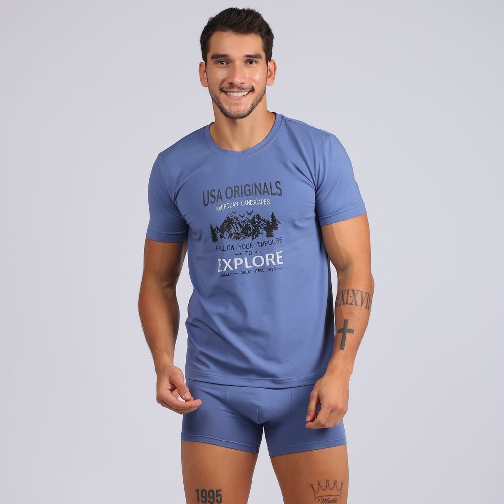 Áo Thun Nam Jockey Cotton Ngắn Tay Màu Trắng Xám Xanh Nhạt - J0206