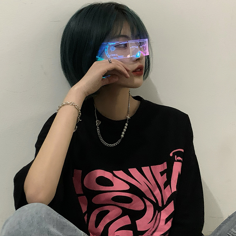 Mắt kính 19903 dạ quang trong suốt nhiều màu sắc phong cách công nghệ cá tính thời trang đường phố sáng tạo cho nam nữ
