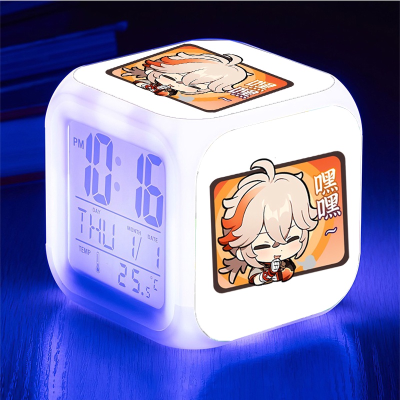 Đồng hồ báo thức để bàn in hình GENSHIN IMPACT ver CHỮ NHẬT game chibi anime đèn LED đổi màu