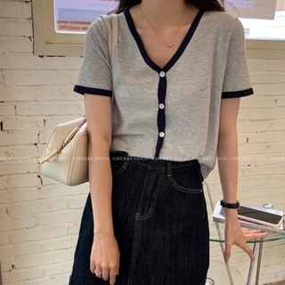 Áo len mỏng dáng khoác phối viền 60208 CHERRYCOCO