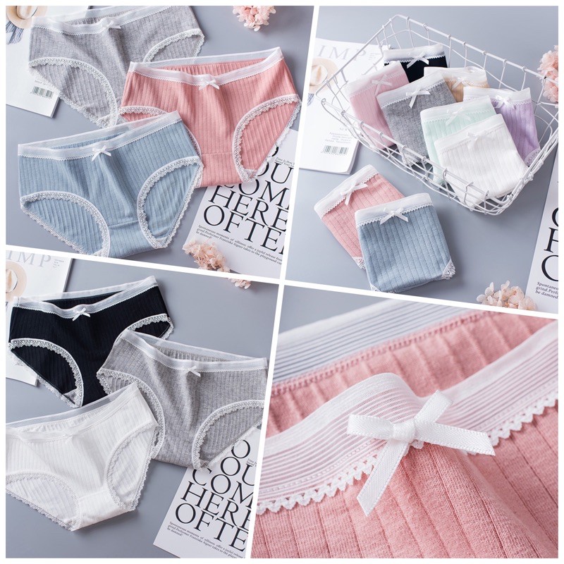 [Che Tên] Quần Lót Cotton Viền Ren Đính Nơ Phong Cách Hàn Quốc TOPBRA