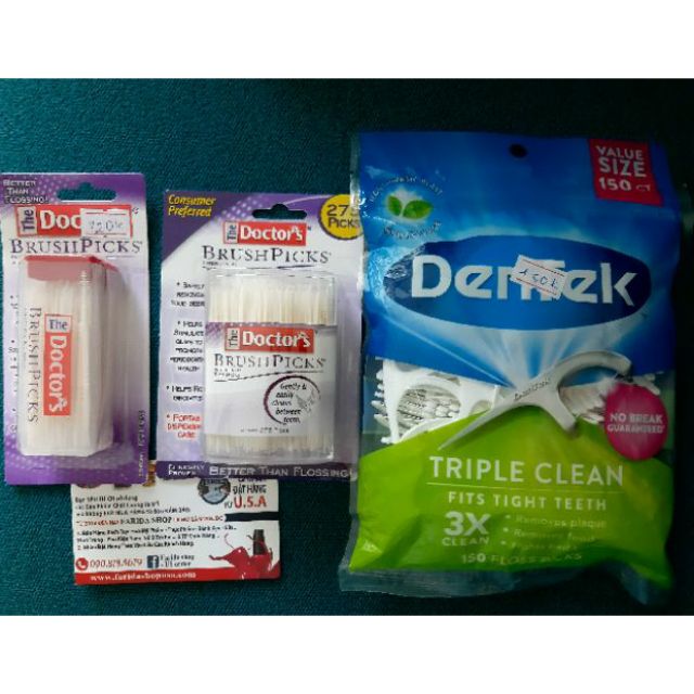 TĂM XỈA RĂNG DẺO / TĂM CHỈ CÂY- THE DOCTOR'S BRUSH PICKS INTERDENTAL TOOTHPICKS - HỘP 120 CÂY HOẶC HỘP 275 CÂY