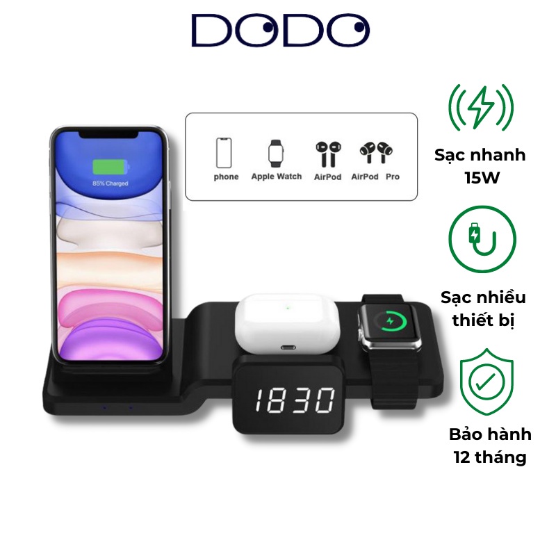 Sạc Không Dây 3in1 Sạc Nhanh không Dây 15W Cho các dòng máy có hỗ trợ sạc không dây DODO