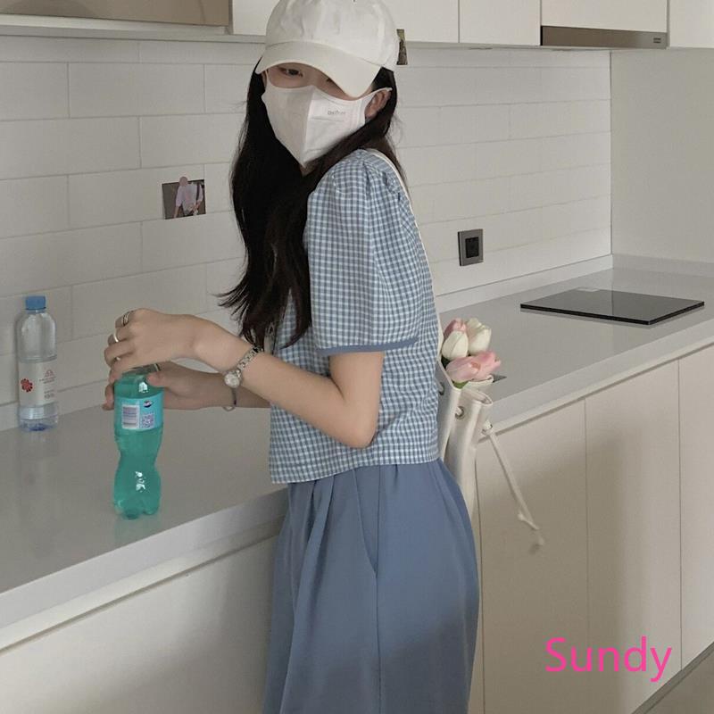 Áo Sơ Mi Tay Ngắn Dáng Rộng Kẻ Sọc Hoặc Quần Short Lưng Cao Ống Rộng Thời Trang Mùa Hè Cho Nữ Có Bán Nguyên Set