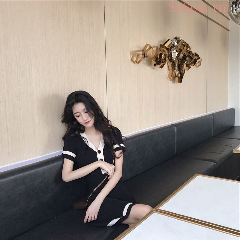 Đầm đen ngắn tay thời trang đơn giản gợi cảm cho nữ