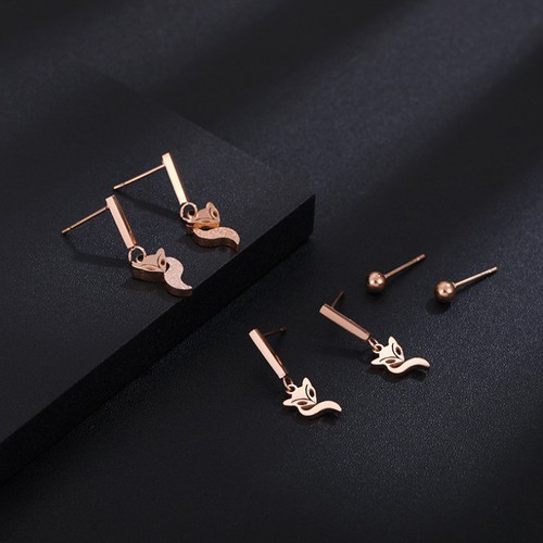 Bộ 3 Đôi Bông Tai Hồ Ly Titan Ko Đen TT 2826