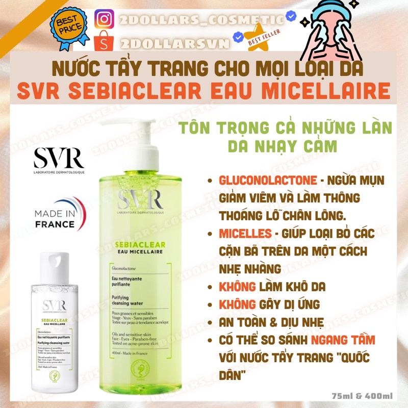 Nước Tẩy Trang SVR Sebiaclear Eau Micellaire Cho Da Dầu Mụn, Nhạy Cảm