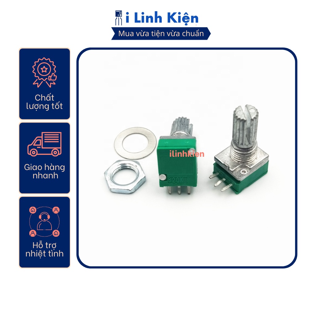 Chiết áp đơn RK097N xanh 15mm 5K - 100K chất lượng tốt