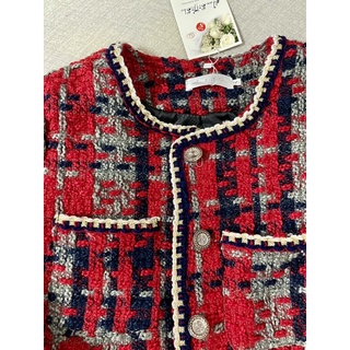 (SẴN) Áo dạ tweed đỏ viền