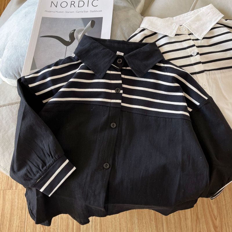 Áo Sơ Mi Dài Tay Họa Tiết Kẻ Sọc Thời Trang Hàn Quốc Dành Cho Bé Trai Gái