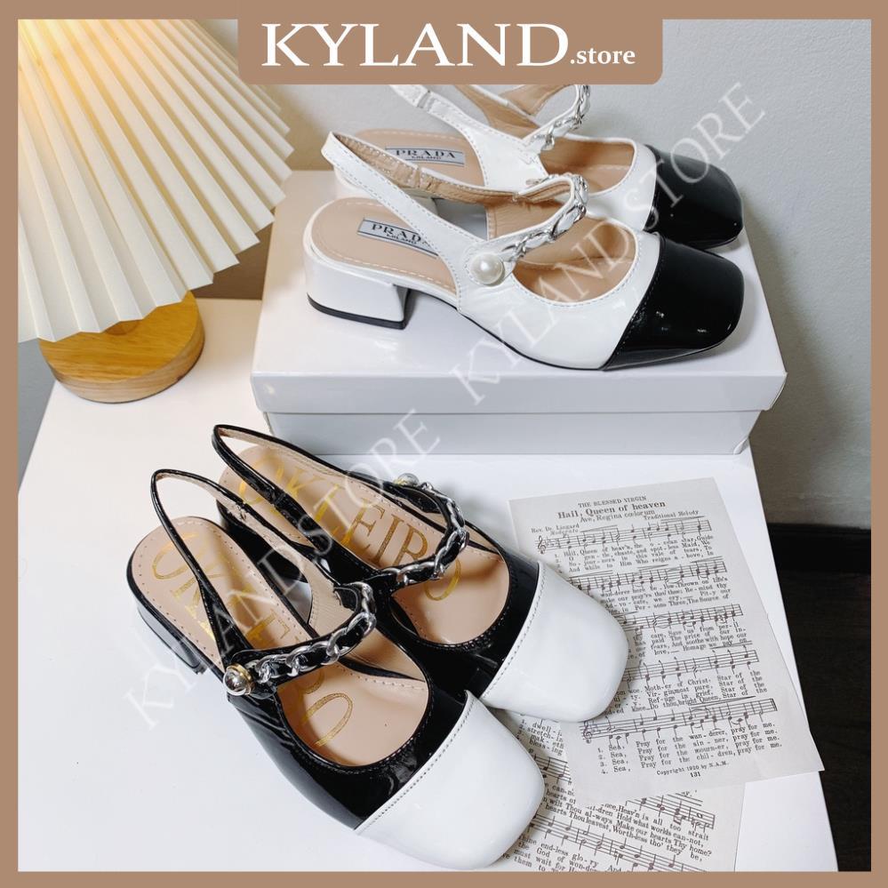 Giày cao gót vuông bít mũi trắng đen 3 phân cao cấp,Sandal cao gót vuông bít mũi 3 phân cao cấp KYLAND.STORE
