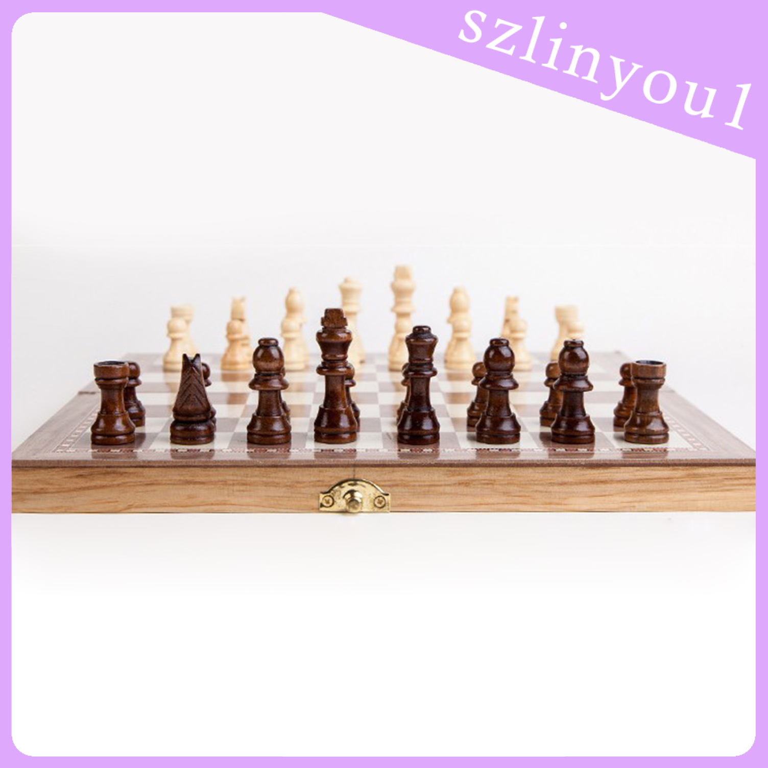 New Arrival Folding Wooden Chess Set Travel Game Toys Chess Backgammon Checkers 30x30cm