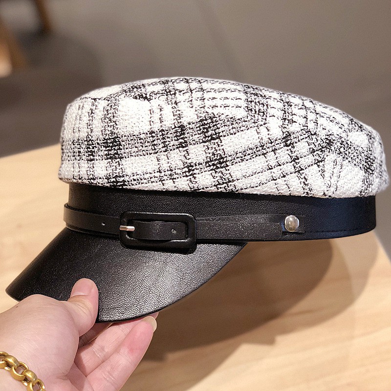 Mũ lưỡi trai thủy thủ len sọc caro, nón newboy beret phong cách thu đông