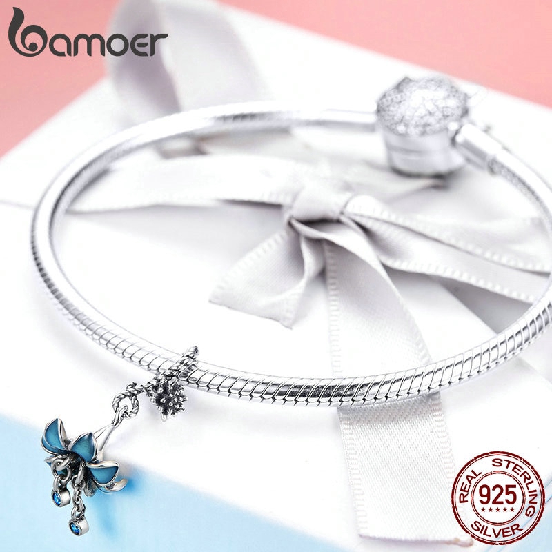 Hạt Phụ Kiện Bamoer Hình Bông Hoa Bạc 925 Thật Tráng Men Dùng Làm Vòng Tay