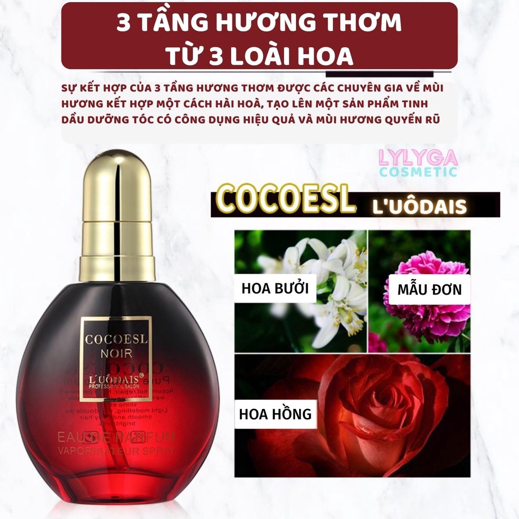 Tinh dầu dưỡng tóc L'UÔDAIS đỏ 80ml Cocoesl Noir Serum Phục hồi Tóc uốn nhuộm hư tổn khô xơ giữ nếp mượt tóc TD02