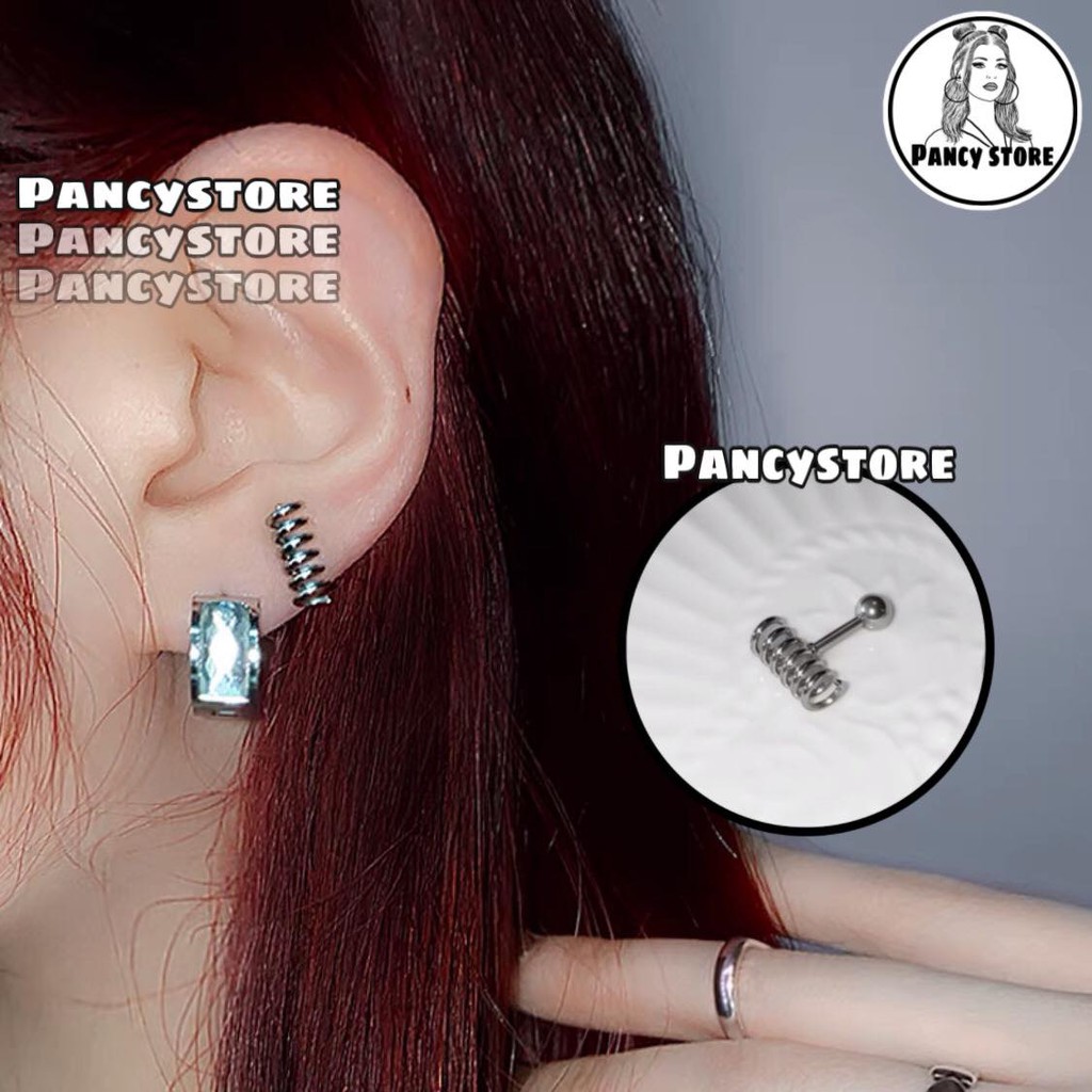 khuyên tai titan phong cách lò xo cá tính không gỉ unisex
