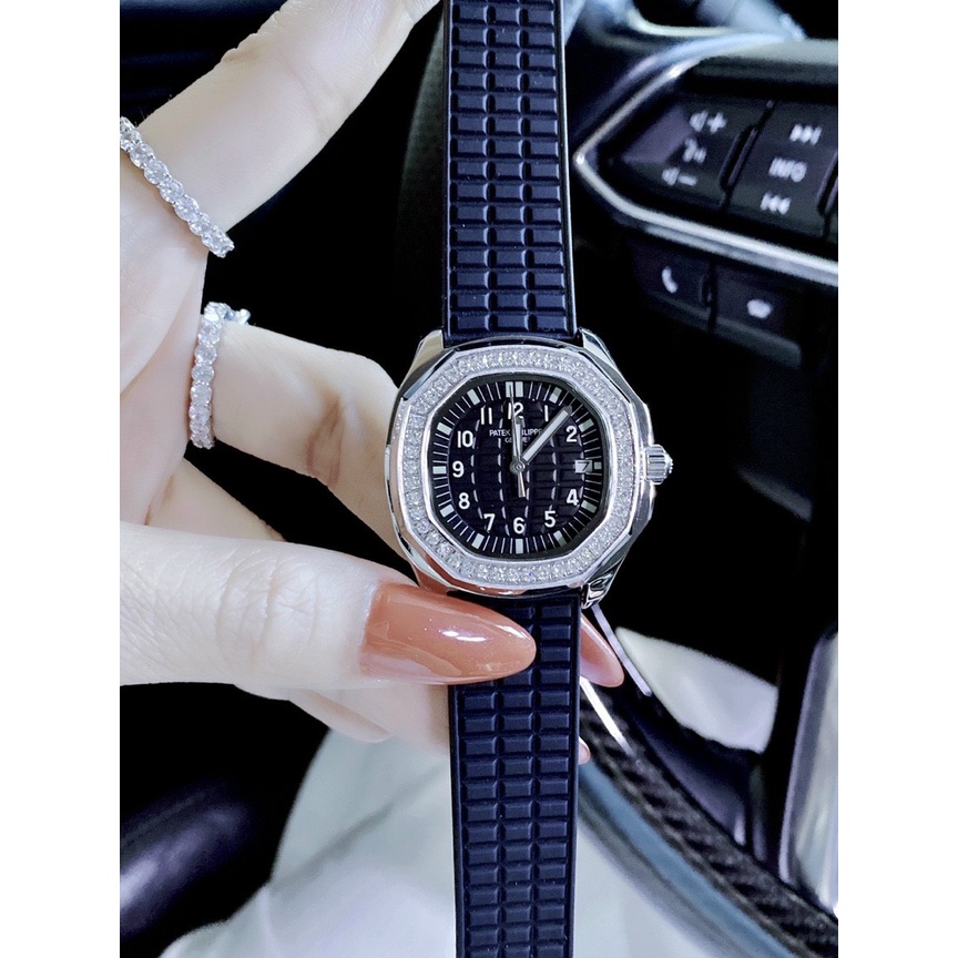 Đồng hồ nữ Patek Phillip 34mm máy Swissquartz, viền đá loại 1, dây silicone cao cấp, kim phủ dạ quang