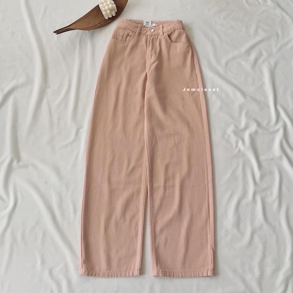Quần Baggy Jean Nữ JEMCLOSET Kiểu Dáng Suông Ống Rộng Hack Chân Dài One 23 - 2197