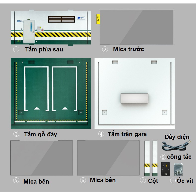 Mô hình gara xe đồ chơi ô tô tỉ lệ 1:24 để được 2 xe bằng gỗ có đèn chiếu sáng