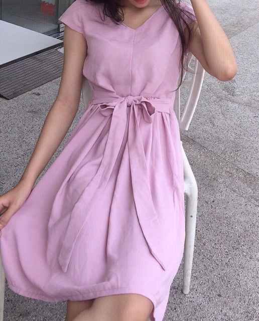 Đầm cột eo vàng/ hồng Bemo dáng xòe xb